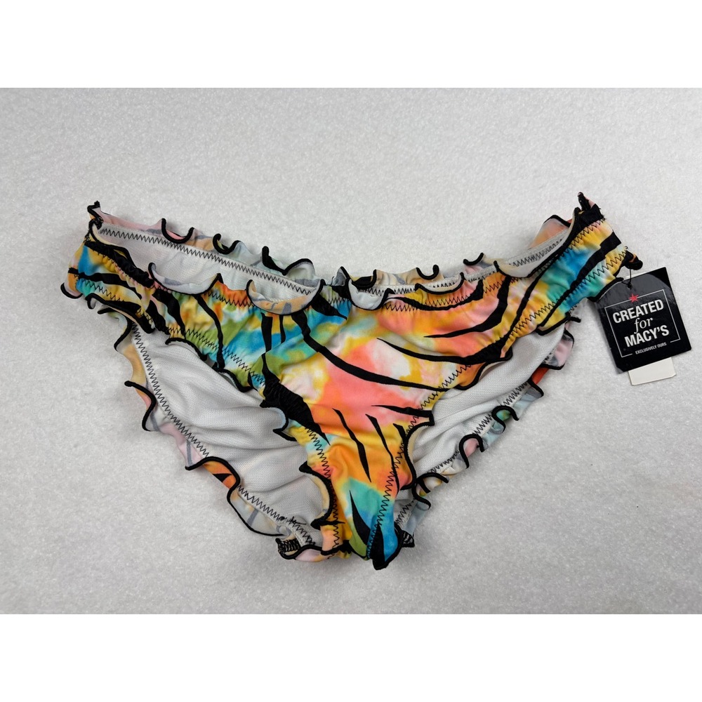 Sun Dazed Womens Tie Dye Tropical Palm Ruffle Bikini Bottoms XS Multi Color NWT